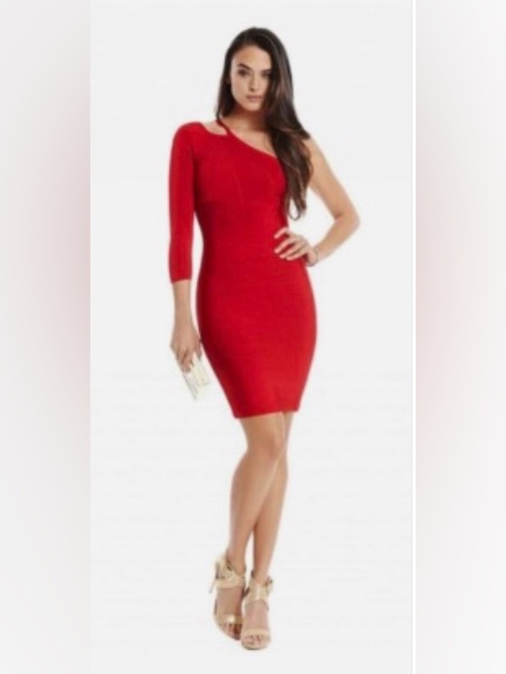 Marciano Red One-Shoulder Bandage Midi Dress